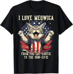 4th July Cat Lover, I Love Meowica Patriotic Funny Happy Cat T-Shirt