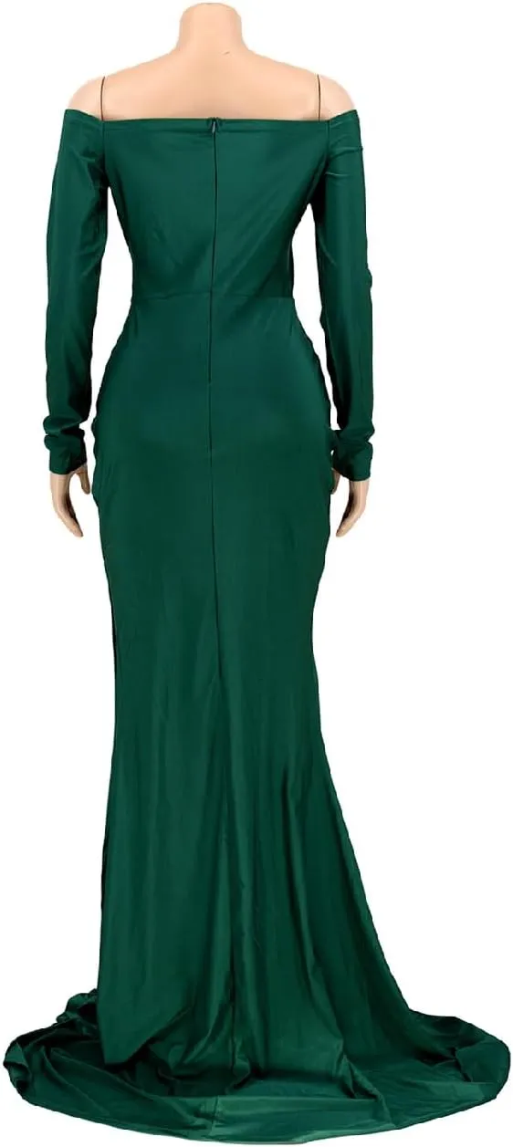 A ADILACA Women's Off Shoulder High Split Long Formal Party Maxi Dress, Off Shoulder High Split Dress