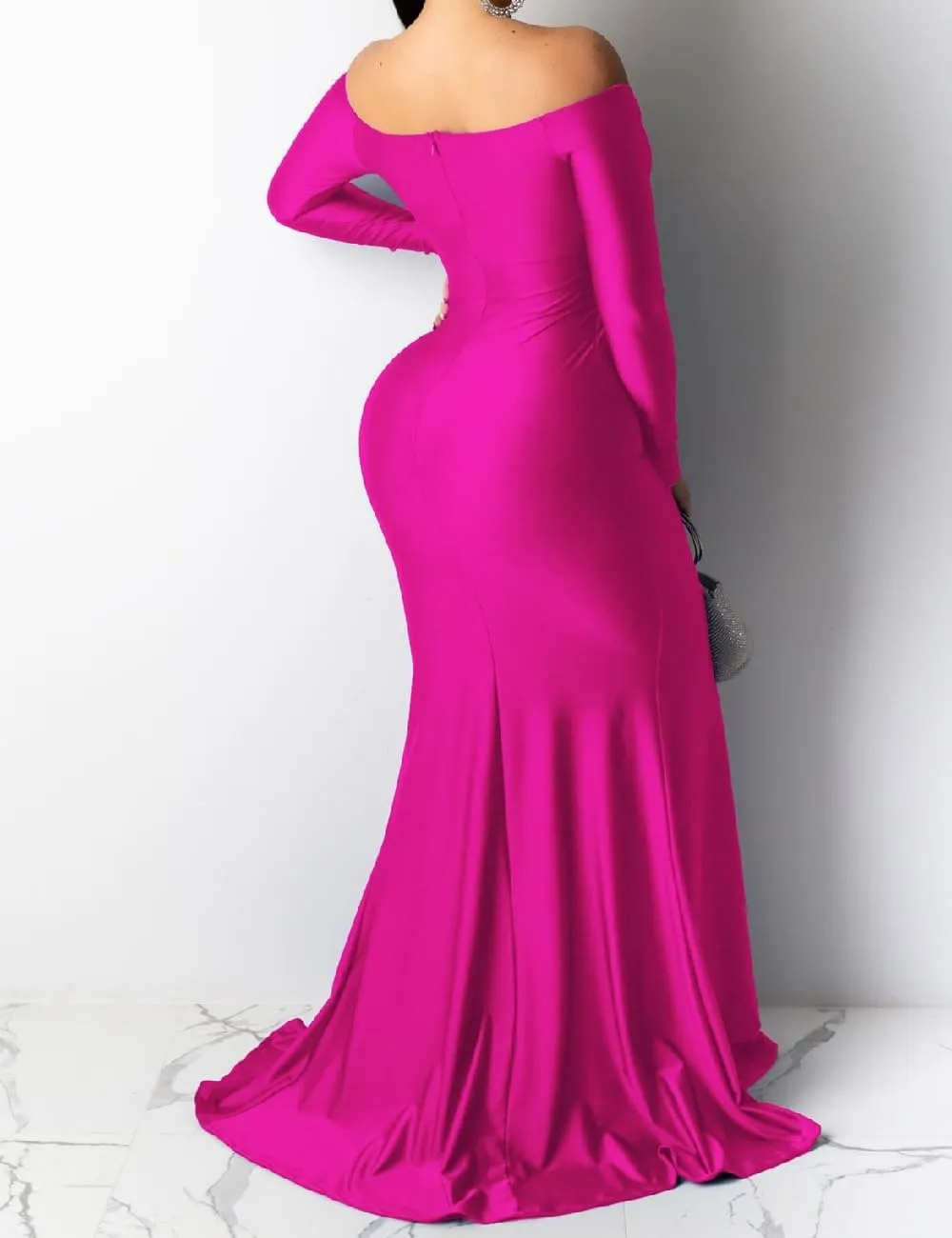A ADILACA Women's Off Shoulder High Split Long Formal Party Maxi Dress, Off Shoulder High Split Dress