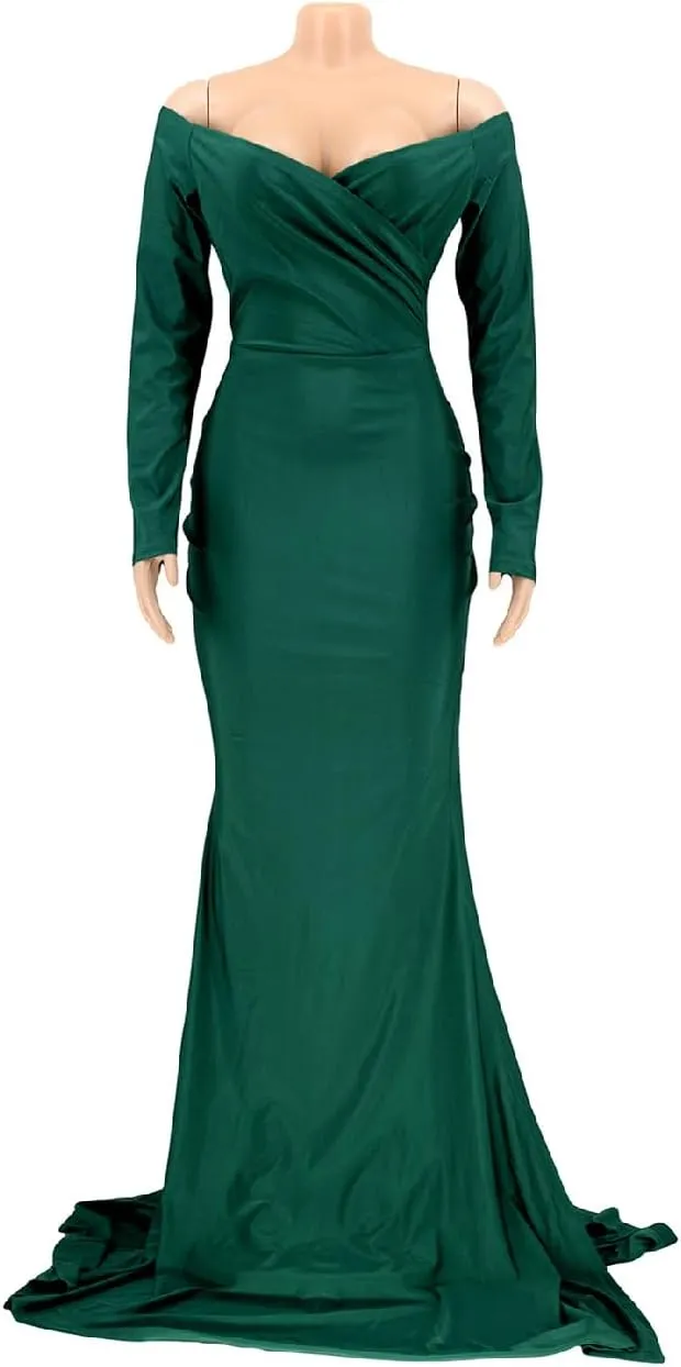 A ADILACA Women's Off Shoulder High Split Long Formal Party Maxi Dress, Off Shoulder High Split Dress