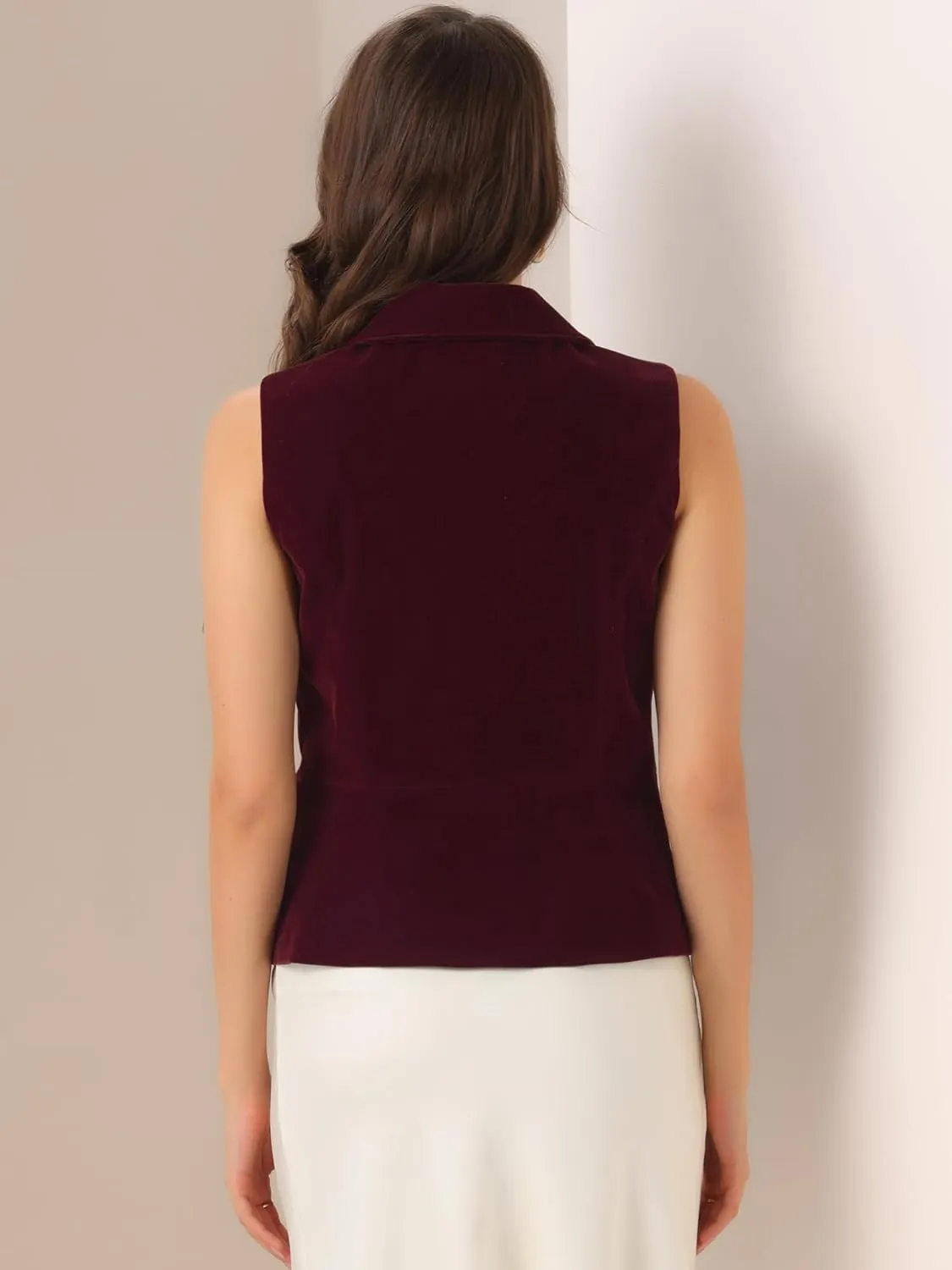 Allegra K Women's Waistcoat Suit Velvet Sleeveless Lapel V Neck Dressy Teacher Blazer Vests