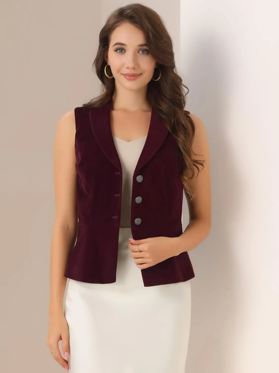 Allegra K Women's Waistcoat Suit Velvet Sleeveless Lapel V Neck Dressy Teacher Blazer Vests