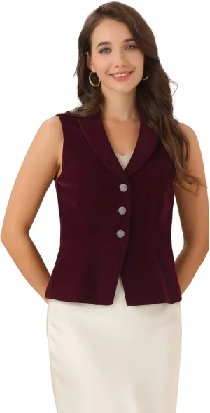 Allegra K Women's Waistcoat Suit Velvet Sleeveless Lapel V Neck Dressy Teacher Blazer Vests
