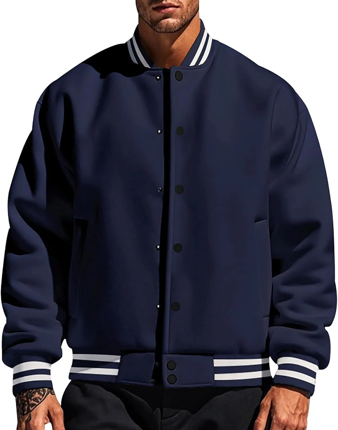 Baseball Varsity Jacket Men Color Block College Baseball Jacket Cotton Blend Casual Slim Lightweight Bomber Jacket