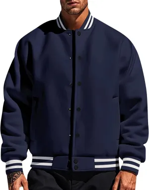 Baseball Varsity Jacket Men Color Block College Baseball Jacket Cotton Blend Casual Slim Lightweight Bomber Jacket
