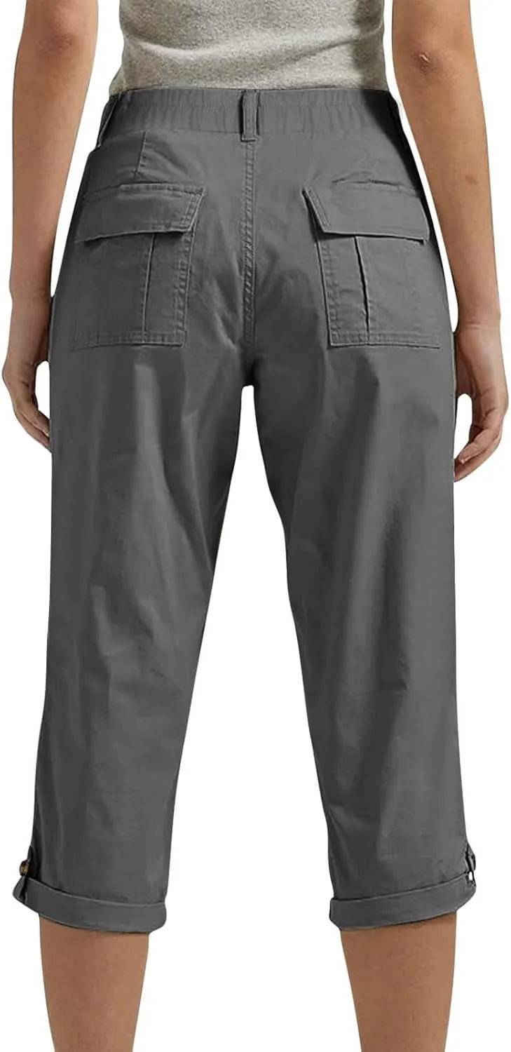Dressy Capri Pants for Women Casual High Waisted Capris Cargo Pants with Pockets Slim-Fit Tapered Leg Cotton Capris