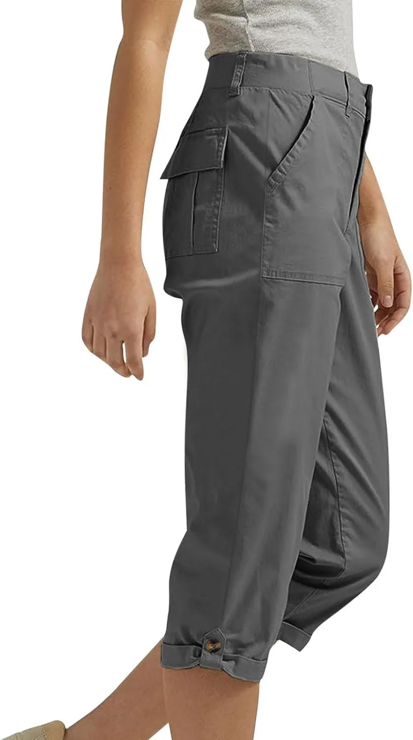 Dressy Capri Pants for Women Casual High Waisted Capris Cargo Pants with Pockets Slim-Fit Tapered Leg Cotton Capris