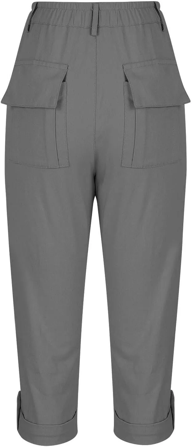 Dressy Capri Pants for Women Casual High Waisted Capris Cargo Pants with Pockets Slim-Fit Tapered Leg Cotton Capris
