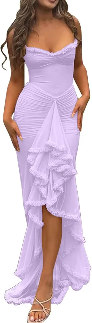 Elegant Wrap Dresses for Women V-Neck Off Shoulder Midi Dress with Ruffle Trim Casual Flowy Hem Evening Gowns for Women