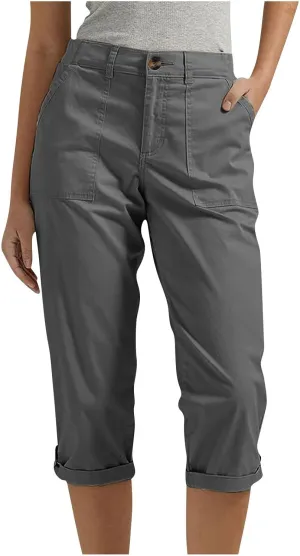 fanmpghleoo Dressy Capri Pants for Women Casual High Waisted Capris Cargo Pants with Pockets Slim-Fit Tapered Cotton Capris