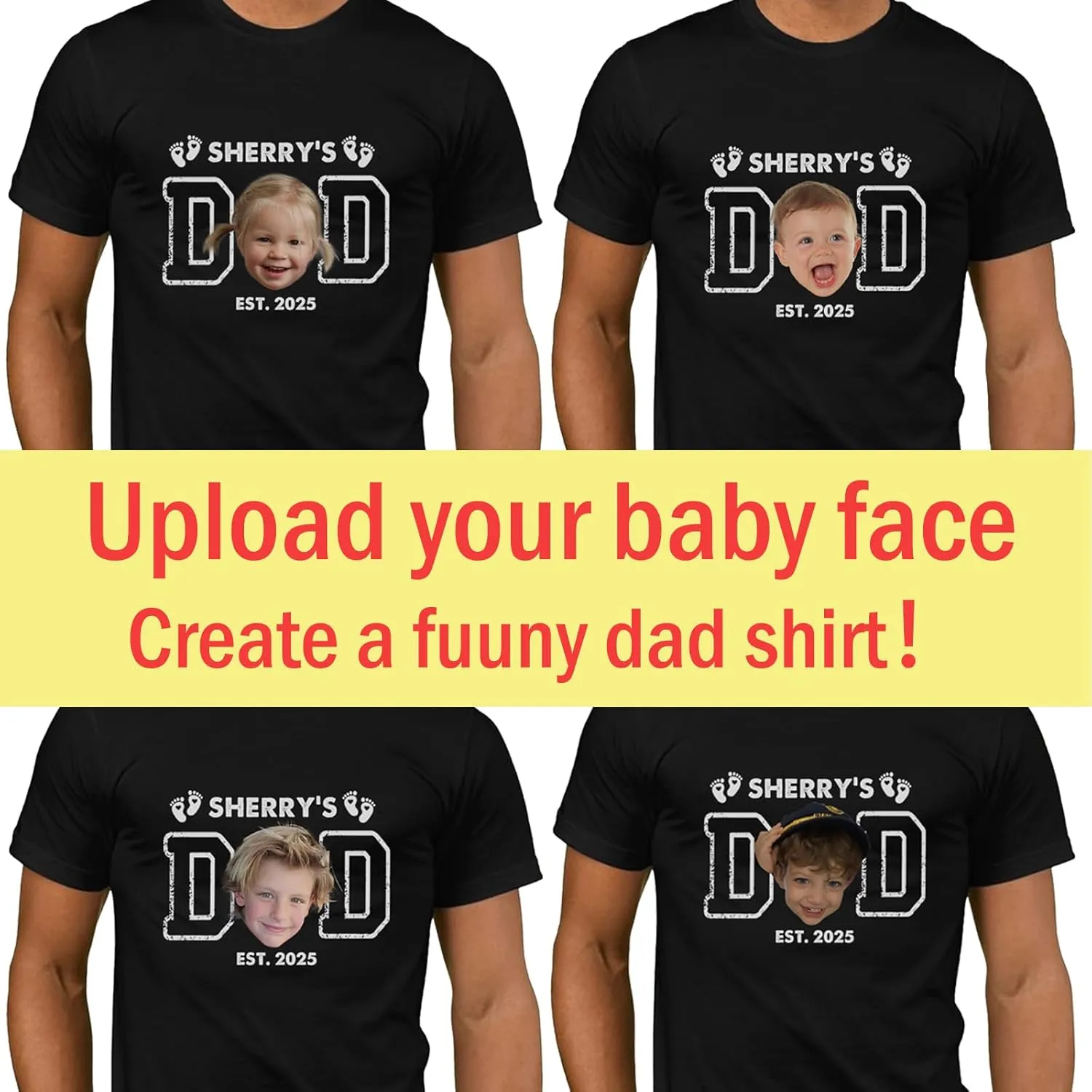 Fathers Day Personalized Gifts for Dad from Daughter Custom Mens T-Shirts with Kid Names Customized Photo Gifts for Dad Papa
