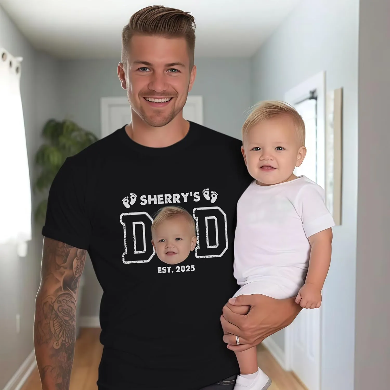 Fathers Day Personalized Gifts for Dad from Daughter Custom Mens T-Shirts with Kid Names Customized Photo Gifts for Dad Papa