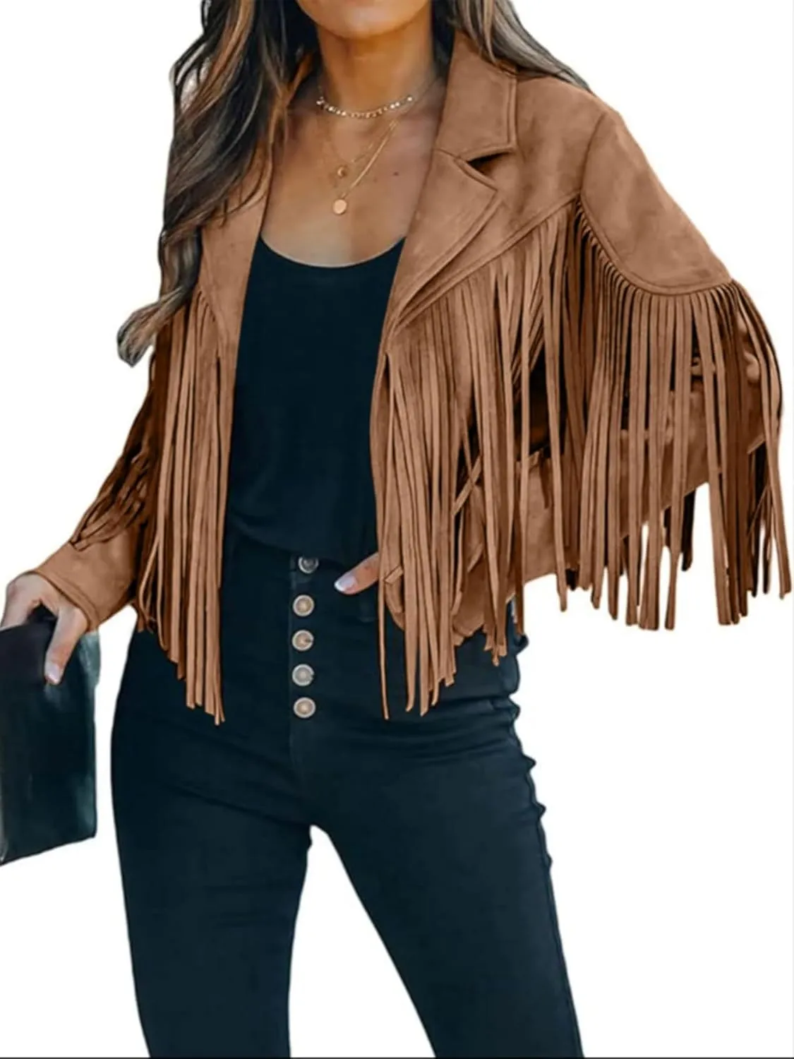 Faux Suede Leather Jackets For Women Trendy Fall Western Fringe Cropped Jacket 2025 Tassel Motorcycle Crop Coats