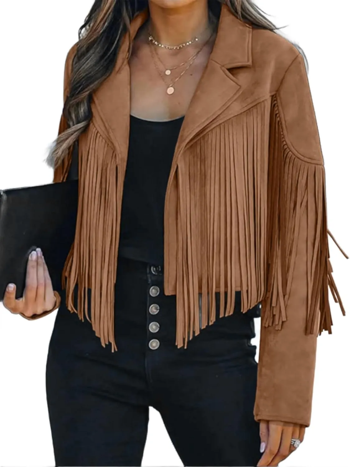 Faux Suede Leather Jackets For Women Trendy Fall Western Fringe Cropped Jacket 2025 Tassel Motorcycle Crop Coats