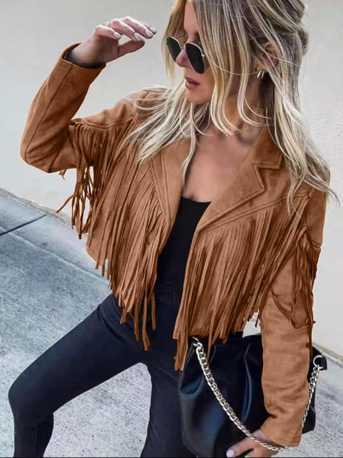 Faux Suede Leather Jackets For Women Trendy Fall Western Fringe Cropped Jacket 2025 Tassel Motorcycle Crop Coats