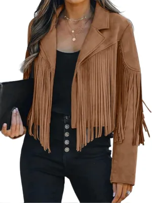 Faux Suede Leather Jackets For Women Trendy Fall Western Fringe Cropped Jacket 2025 Tassel Motorcycle Crop Coats