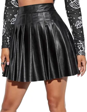 FEOYA Women Mini Leather Skirts Metallic Club Party Bodycon Skirt