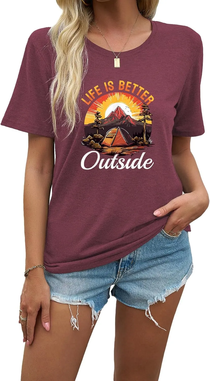 J&DHUASHA Women's T-Shirt Short Sleeve Crewneck Graphic Tees Printed Casual Summer Tops