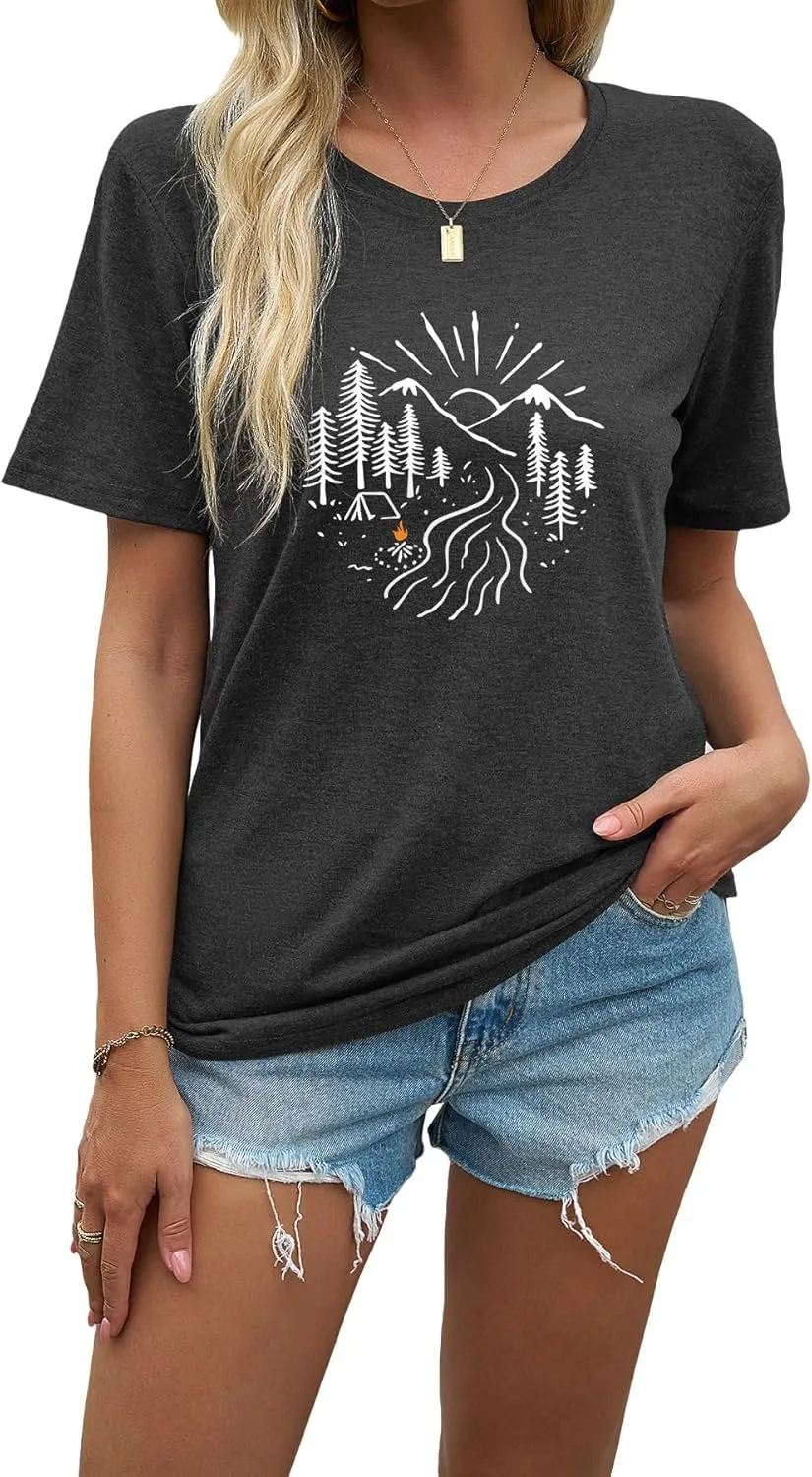 J&DHUASHA Women's T-Shirt Short Sleeve Crewneck Graphic Tees Printed Casual Summer Tops