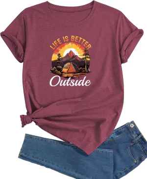 J&DHUASHA Women's T-Shirt Short Sleeve Crewneck Graphic Tees Printed Casual Summer Tops