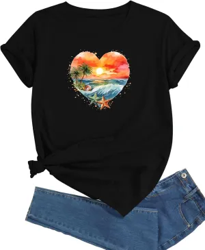 J&DHUASHA Women's T-Shirt Short Sleeve Crewneck Graphic Tees Printed Casual Summer Tops