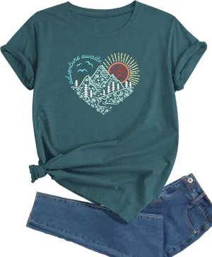 J&DHUASHA Women's T-Shirt Short Sleeve Crewneck Graphic Tees Printed Casual Summer Tops