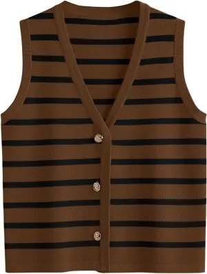 LILLUSORY Summer Vest Tops for Women 2025 Striped Sweater Vests Vacation Button Up Outfits Shirts Blouses Jacket Clothes