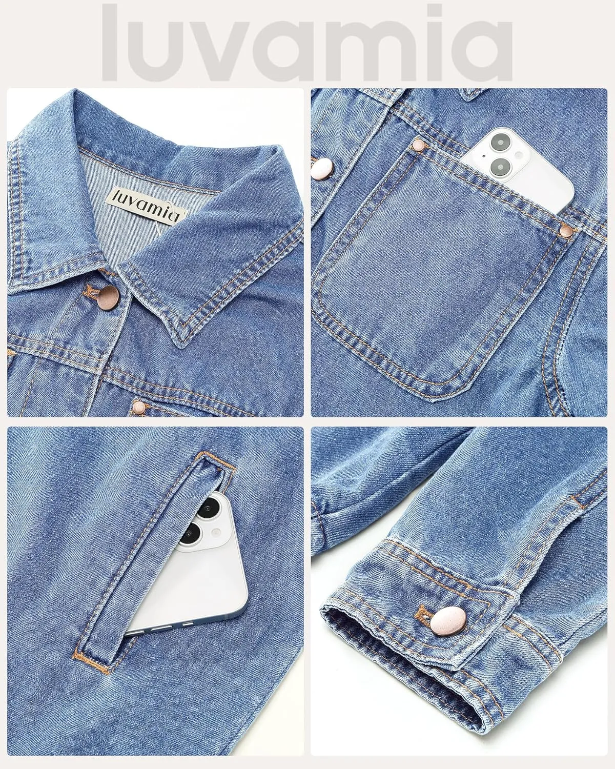 luvamia Denim Jackets for Women Trendy Long Sleeve Button Down Shirt Jacket Jean Shacket with Pocket Western Work Jacket