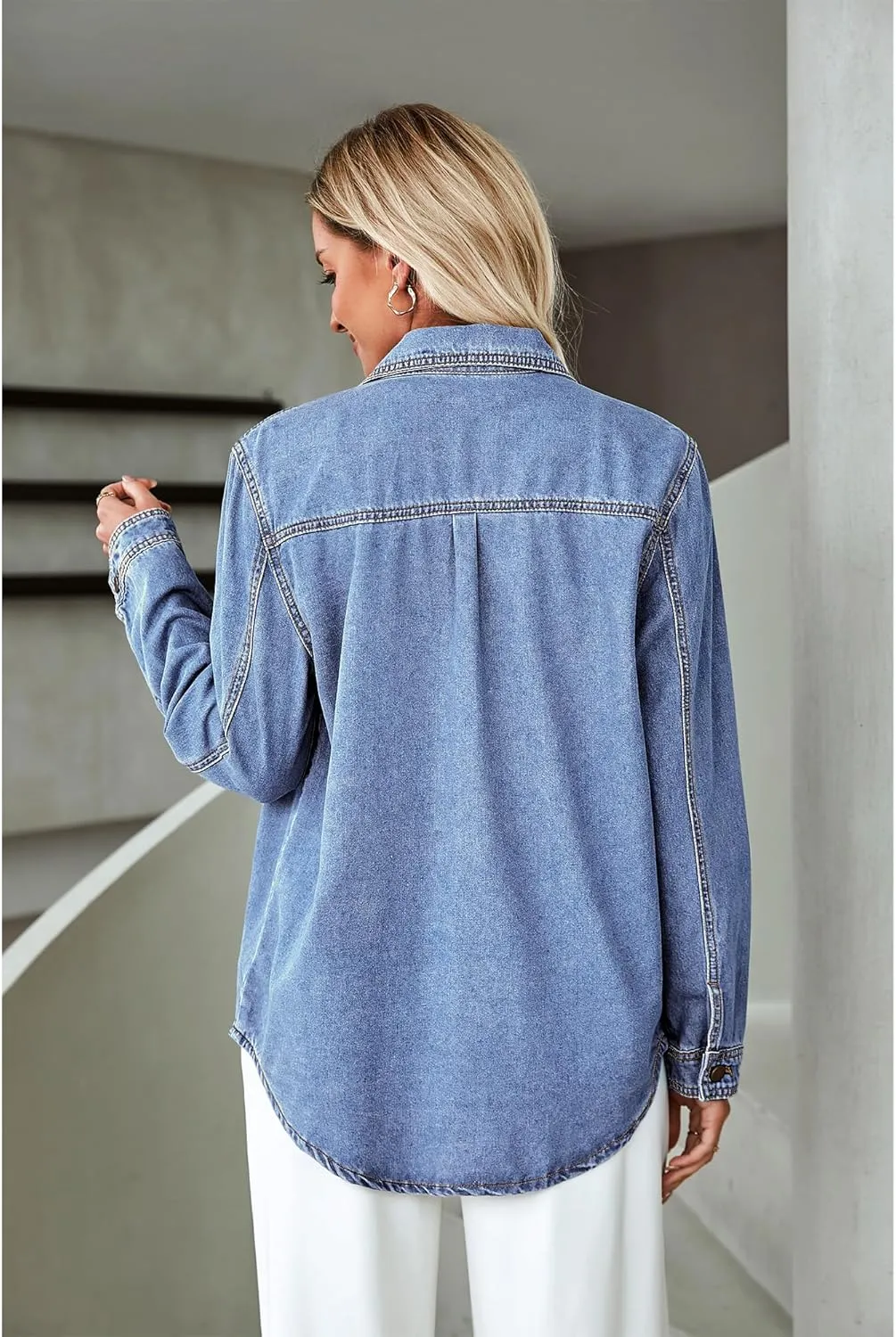 luvamia Denim Jackets for Women Trendy Long Sleeve Button Down Shirt Jacket Jean Shacket with Pocket Western Work Jacket