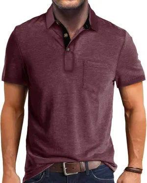 Men Polo Shirt Short Sleeve Casual Classic Cotton Summer Collar Shirts Button Solid Color Basic Polo T Shirt with Pocket