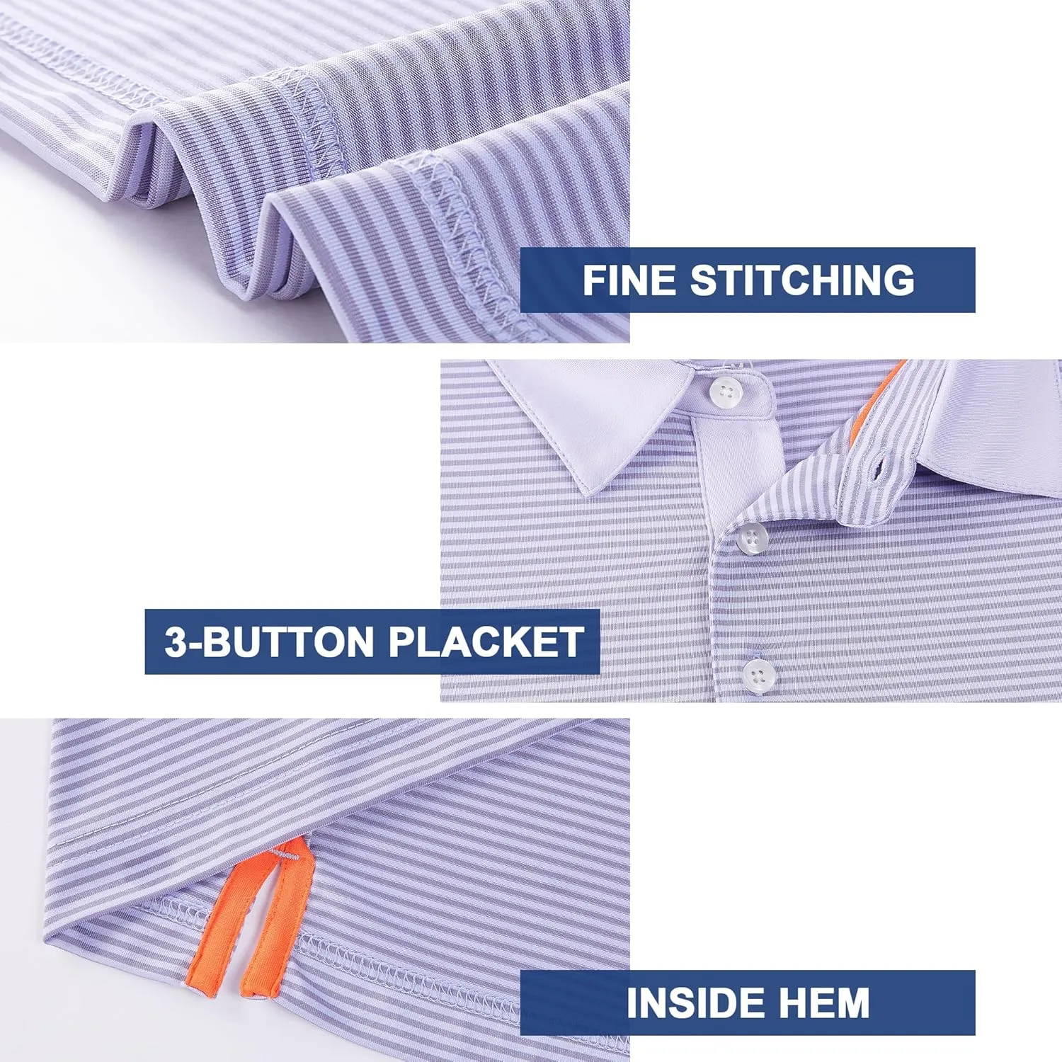 Mens Golf Polo Shirt Moisture Wicking Dry Fit Performance Athletic Short Sleeve Striped Golf Shirts for Men