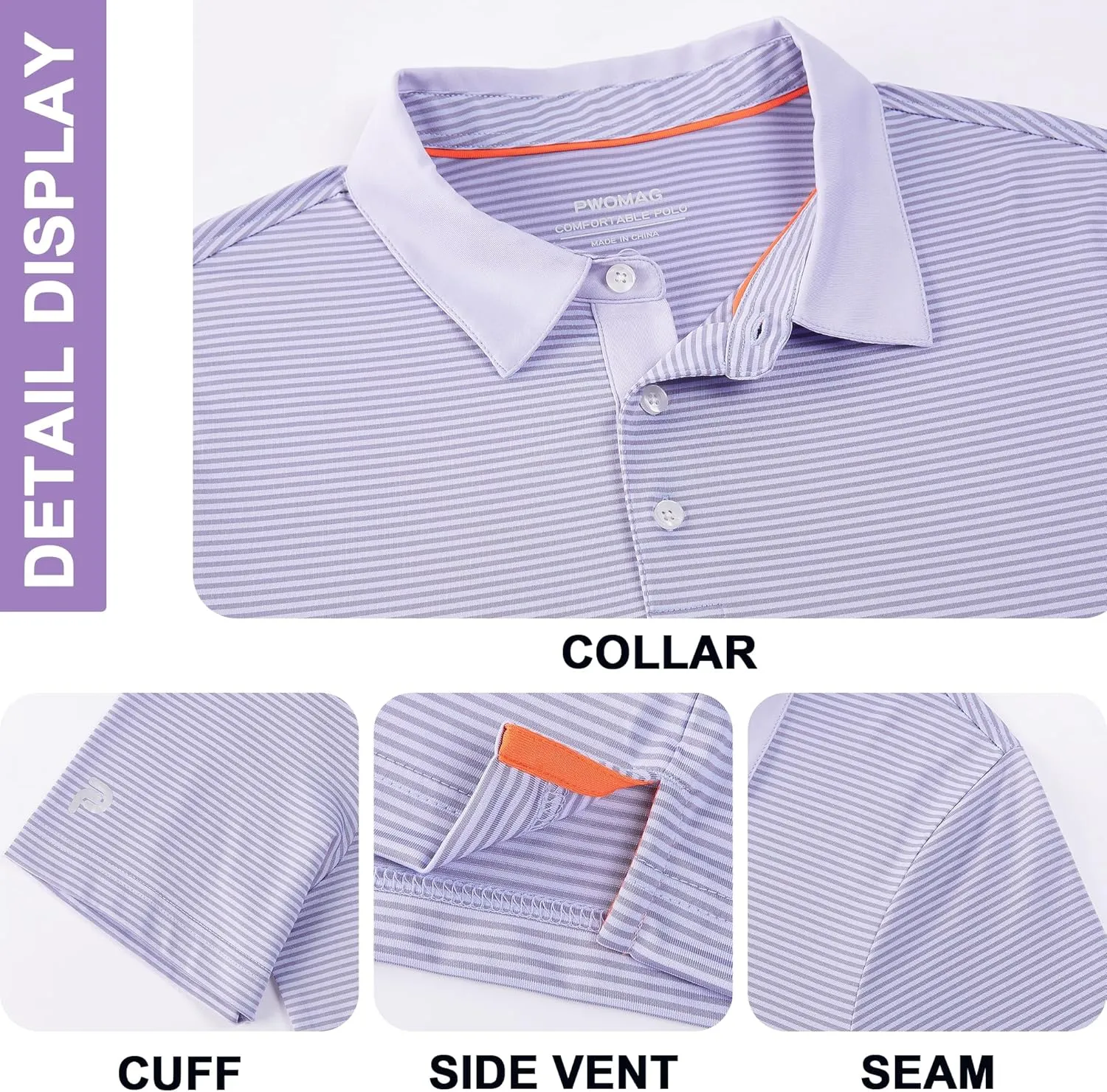 Mens Golf Polo Shirt Moisture Wicking Dry Fit Performance Athletic Short Sleeve Striped Golf Shirts for Men