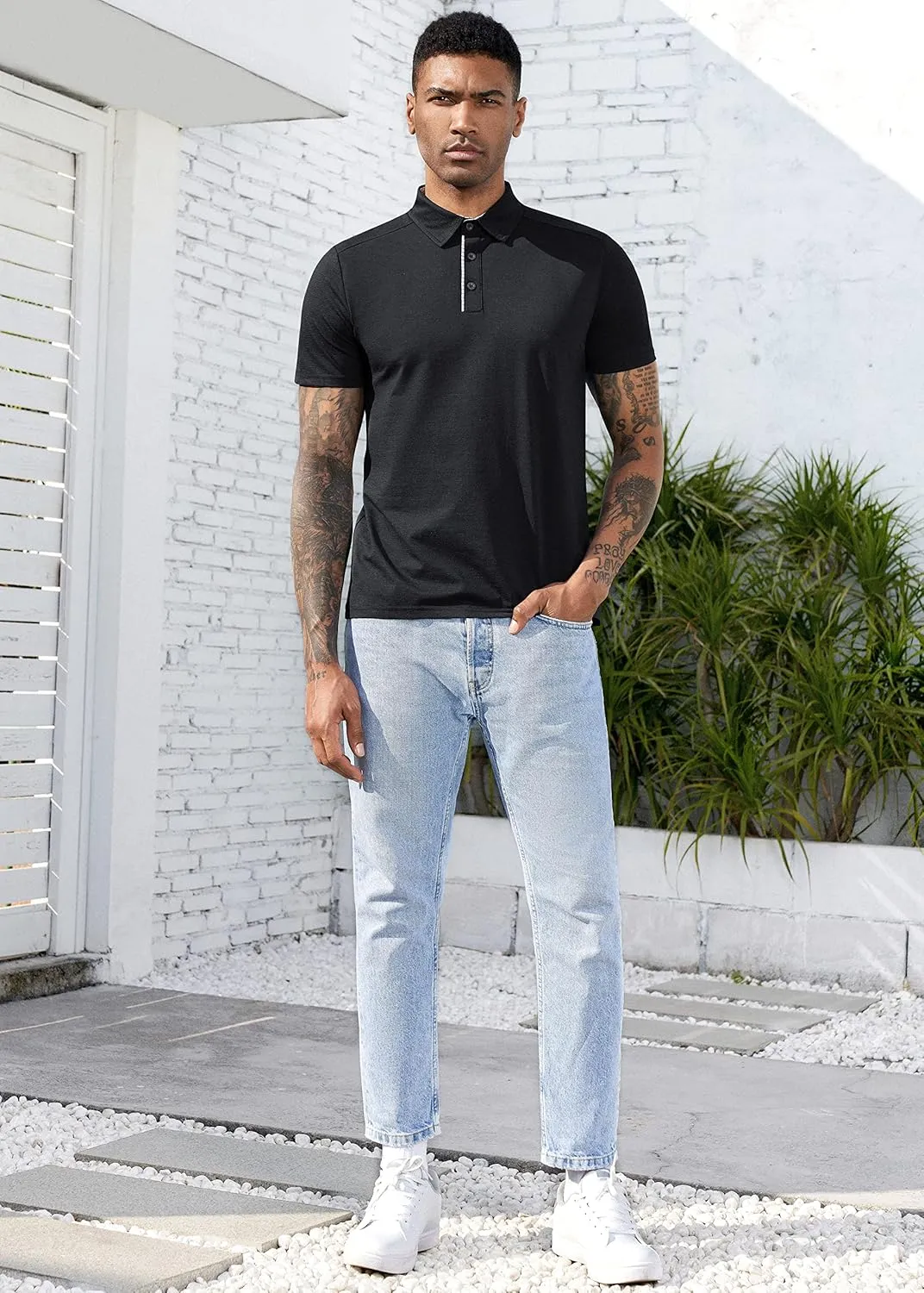 Mens Quick Dry Performance Golf Polo Shirts Short Sleeve Summer Casual Athletic Collared Shirt