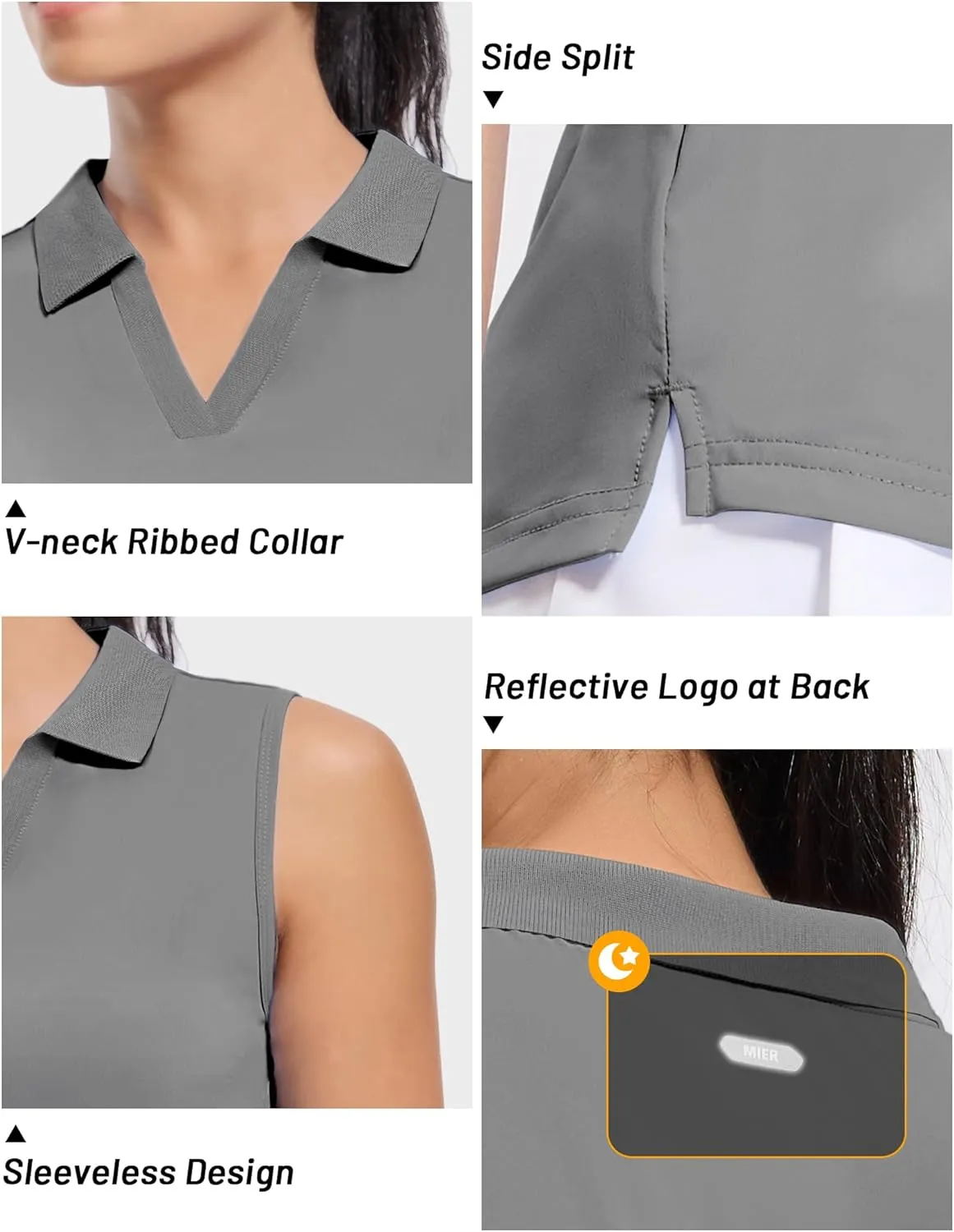 MIER Women's Sleeveless Golf Polo Shirts Dry Fit Collared Tank Tops V Neck Ribbed Athletic Tennis Shirt, Moisture Wicking