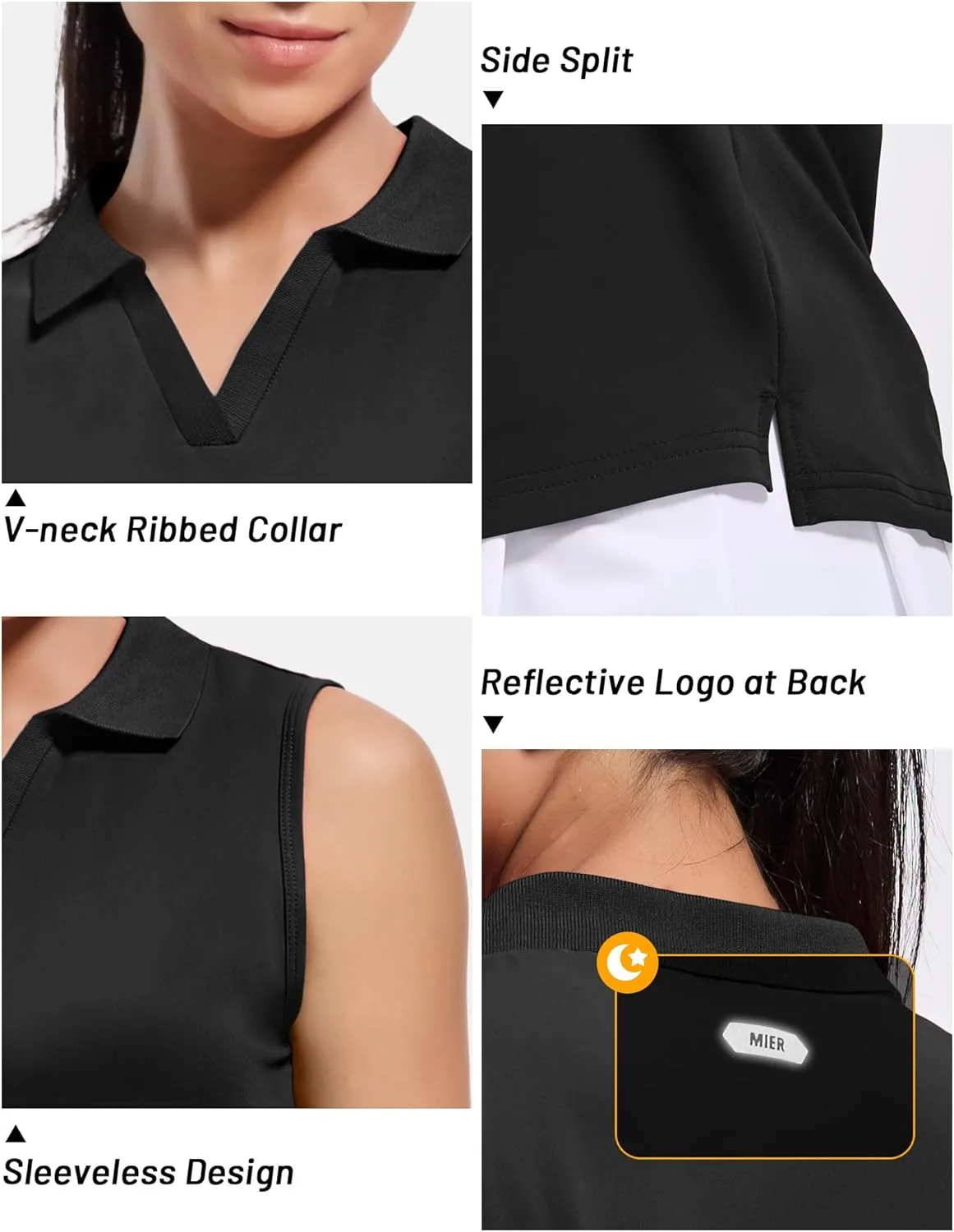 MIER Women's Sleeveless Golf Polo Shirts Dry Fit Collared Tank Tops V Neck Ribbed Athletic Tennis Shirt, Moisture Wicking