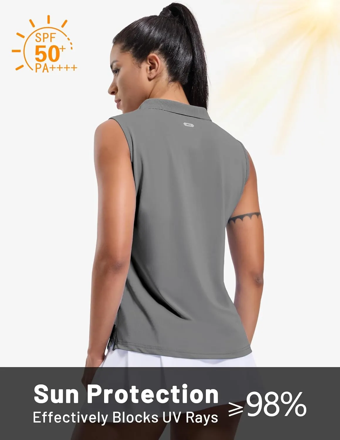 MIER Women's Sleeveless Golf Polo Shirts Dry Fit Collared Tank Tops V Neck Ribbed Athletic Tennis Shirt, Moisture Wicking