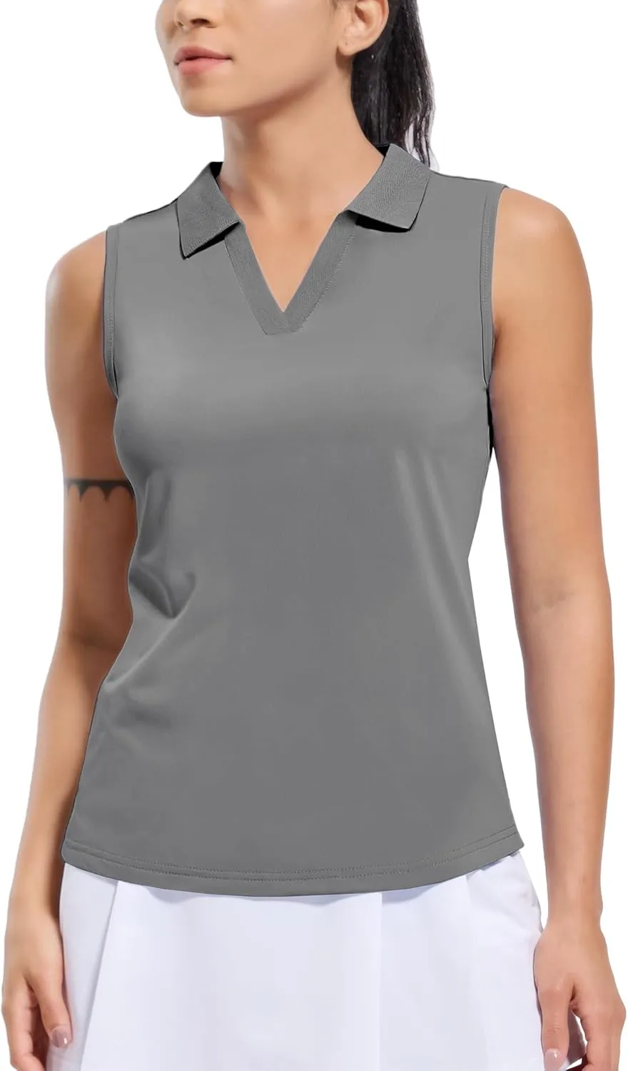 MIER Women's Sleeveless Golf Polo Shirts Dry Fit Collared Tank Tops V Neck Ribbed Athletic Tennis Shirt, Moisture Wicking