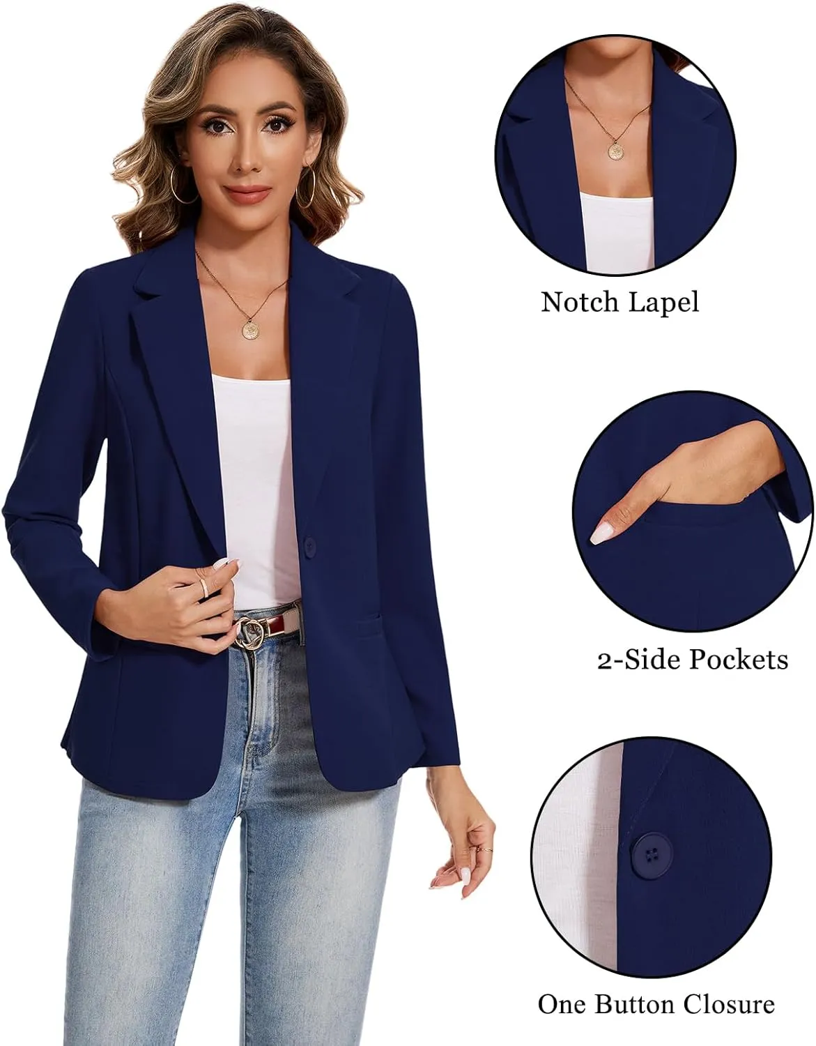 MINTLIMIT Blazers for Women Long Sleeve Button Front Blazer Lapel Business Casual Work Office Suit Jackets with Pockets