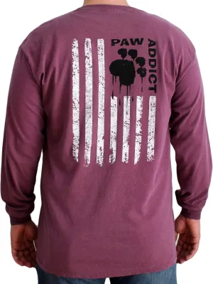 Paw Addict Long Sleeve Graphic Tshirts | Paw Flag Rescue Cross Novelity Shirt for Cat & Dog Lovers