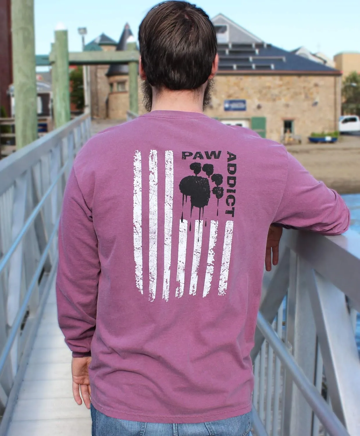 Paw Addict Long Sleeve Graphic Tshirts | Paw Flag Rescue Cross Novelity Shirt for Cat & Dog Lovers