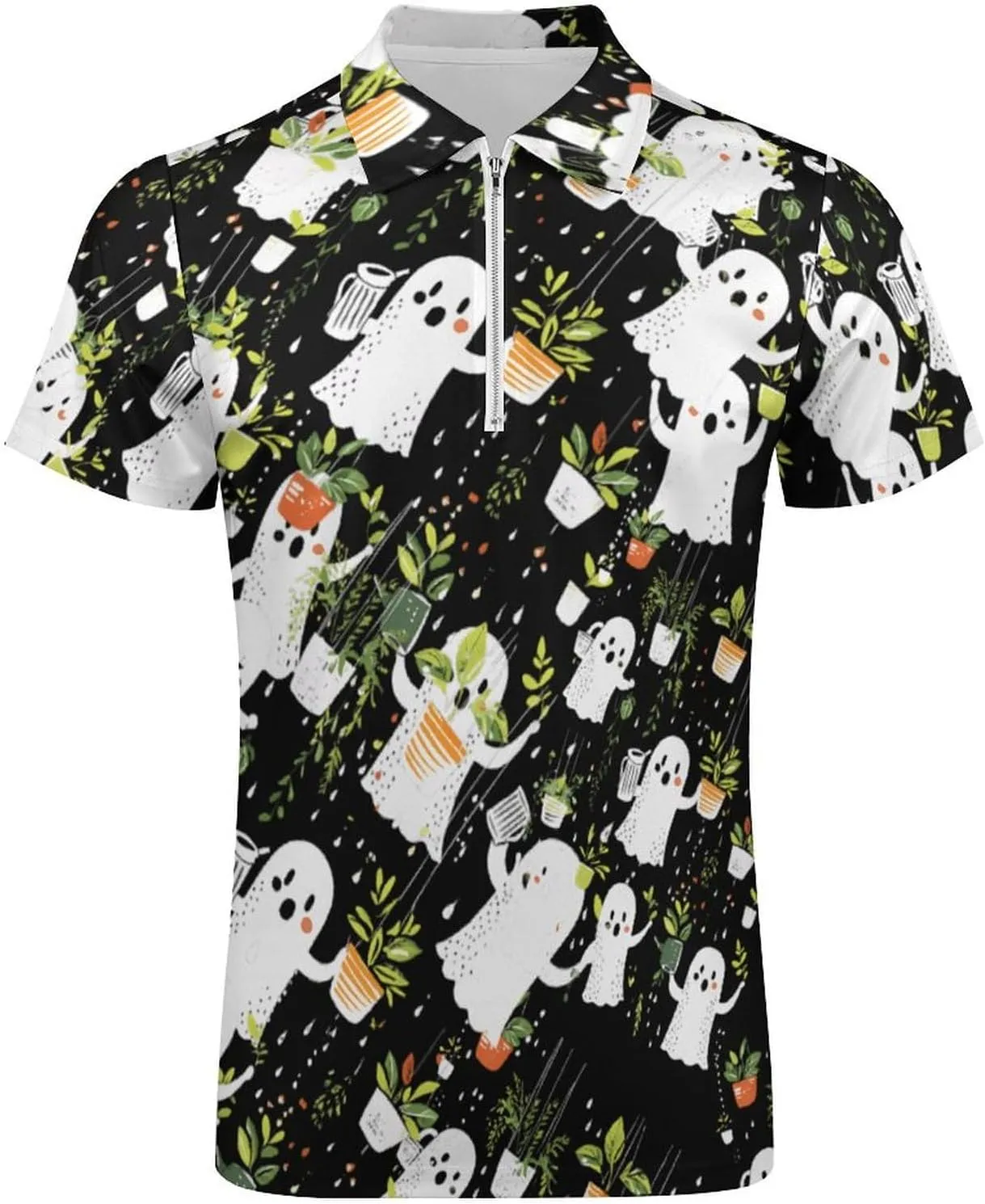 Plant Trendy Polo Shirts for Men Short Sleeve Lapel Collar Zipper T-Shirts Outdoor Sports