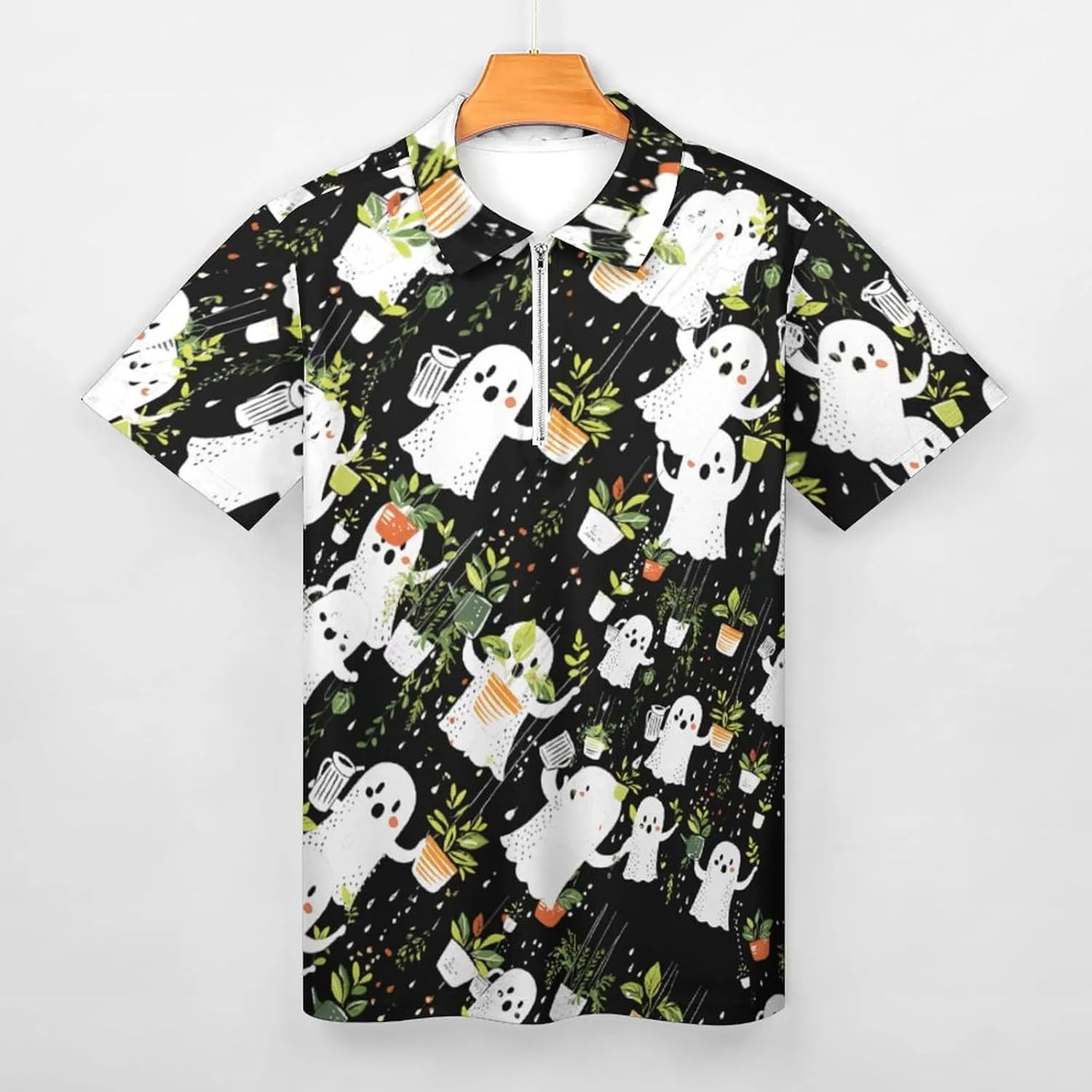 Plant Trendy Polo Shirts for Men Short Sleeve Lapel Collar Zipper T-Shirts Outdoor Sports