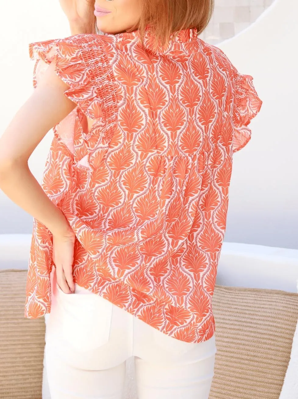 Ruffle Sleeve Tops for Women Boho Floral Peplum Shirts Flutter Sleeve Babydoll Flowy Shirt Blouse Going Out Tops
