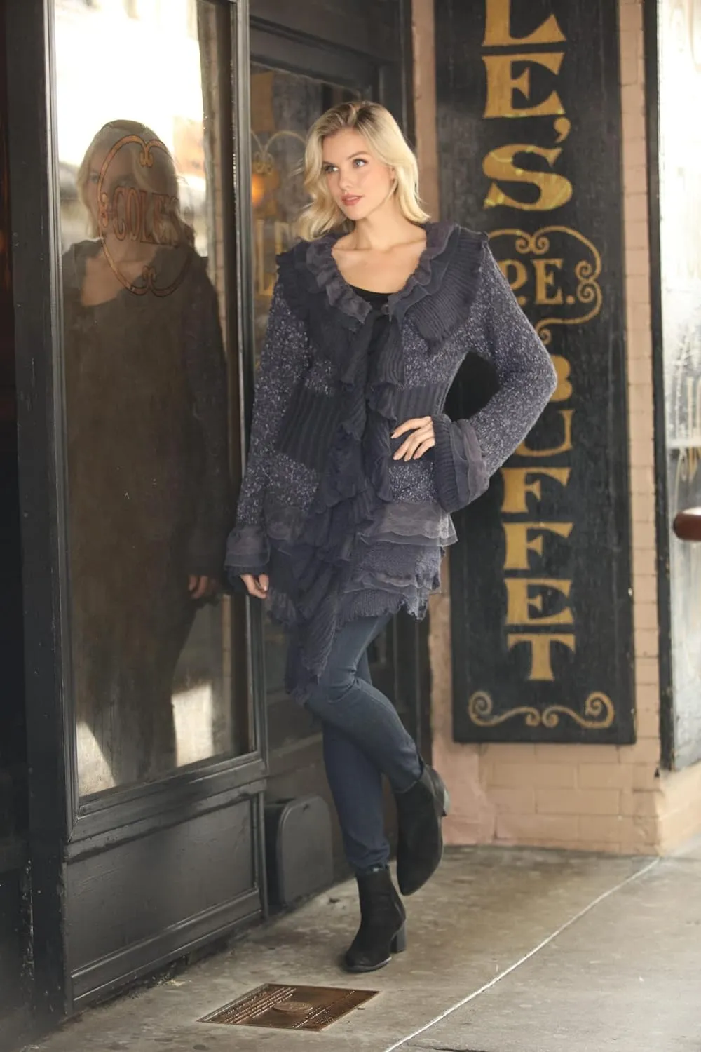 SIMPLY COUTURE Women's Winter Casual Open Front Pom Pom Long Sleeve Crochet Knit Cardigan Sweater