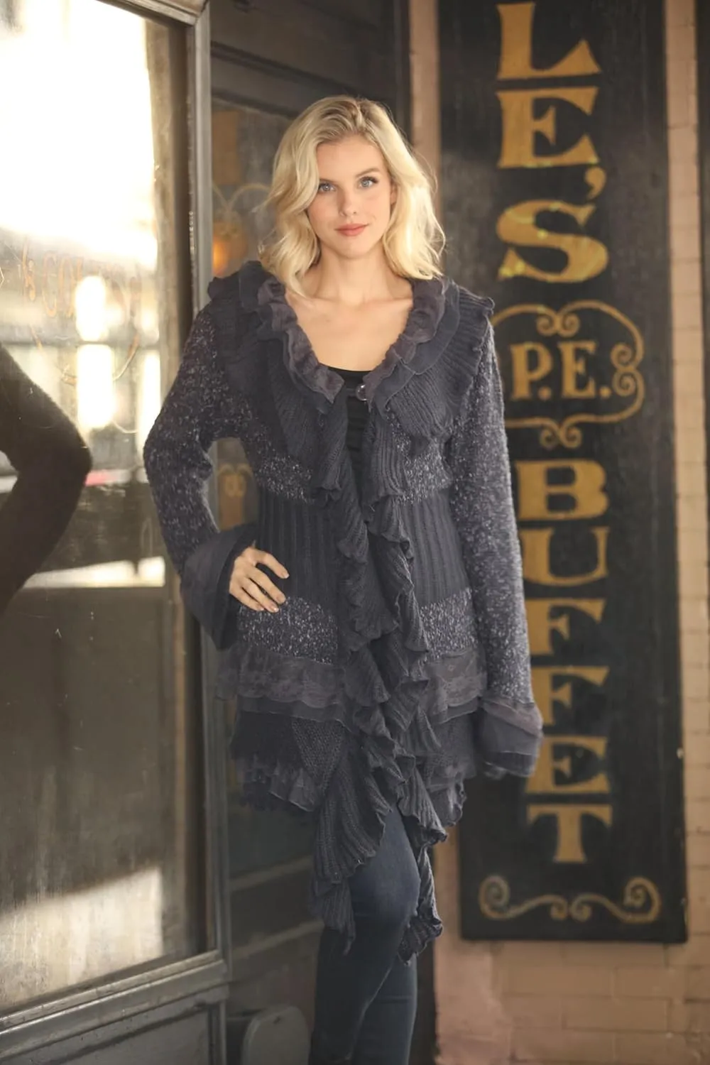 SIMPLY COUTURE Women's Winter Casual Open Front Pom Pom Long Sleeve Crochet Knit Cardigan Sweater
