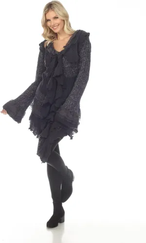 SIMPLY COUTURE Women's Winter Casual Open Front Pom Pom Long Sleeve Crochet Knit Cardigan Sweater
