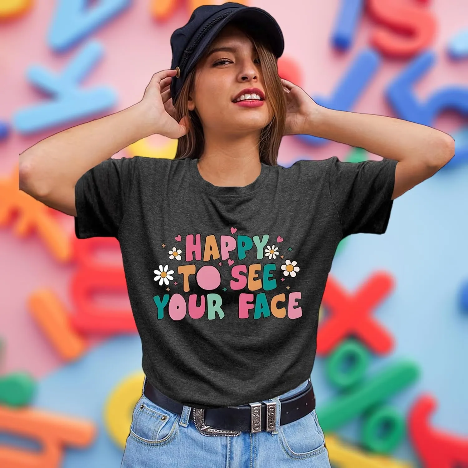 Teacher Shirts for Women Happy to See Your Face Shirt First Day of School Teacher T-Shirt Appreciation Tee Gifts