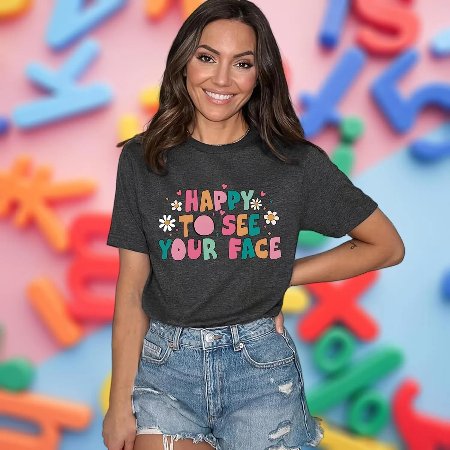 Teacher Shirts for Women Happy to See Your Face Shirt First Day of School Teacher T-Shirt Appreciation Tee Gifts