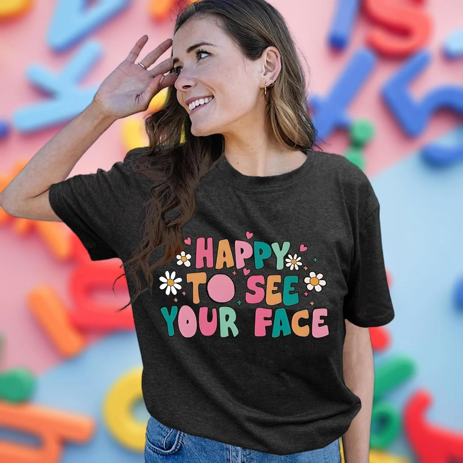 Teacher Shirts for Women Happy to See Your Face Shirt First Day of School Teacher T-Shirt Appreciation Tee Gifts