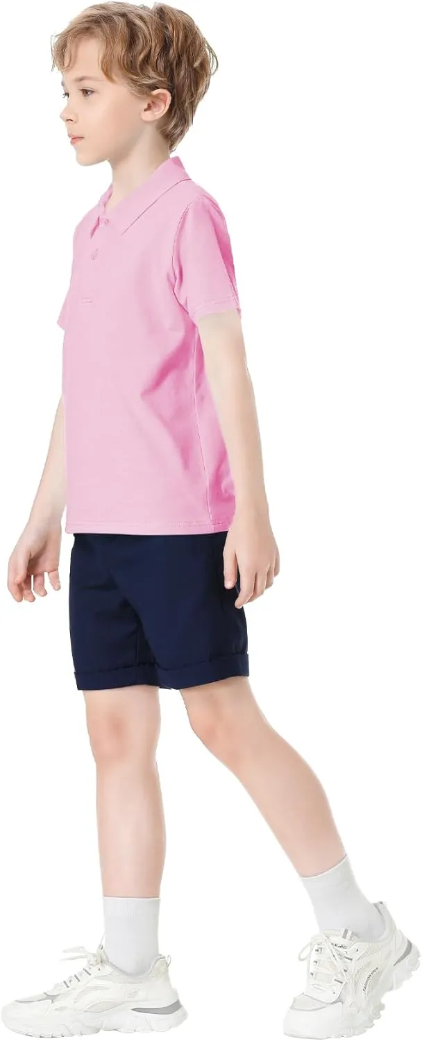 Toddler to Youth Stain Resistant Polo Shirts Kids Collared Golf T-Shirt School Uniform for Boys and Girls